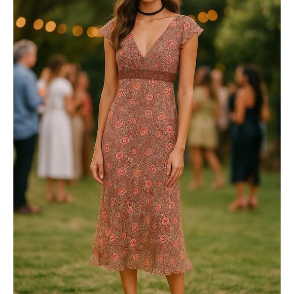 b.i.y.a.y.c.d.a. Dresses & Skirts - Vtg Y2K Surplice Babydoll Floral Midi Dress Whimsical Fairy Size 4 Women's